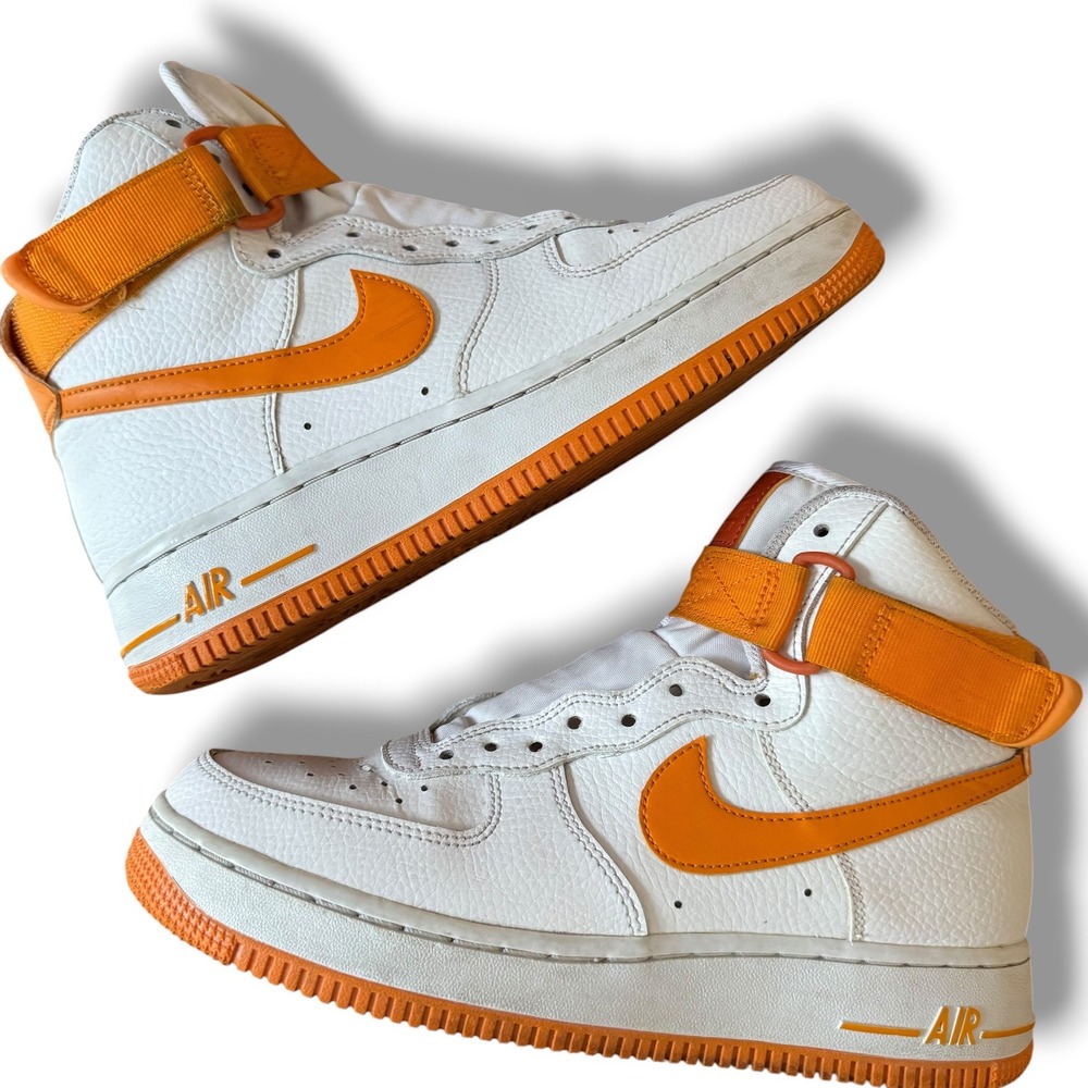 Nike Air Force 1 High White Orange Womens Sneakers 334031-109 Size 8